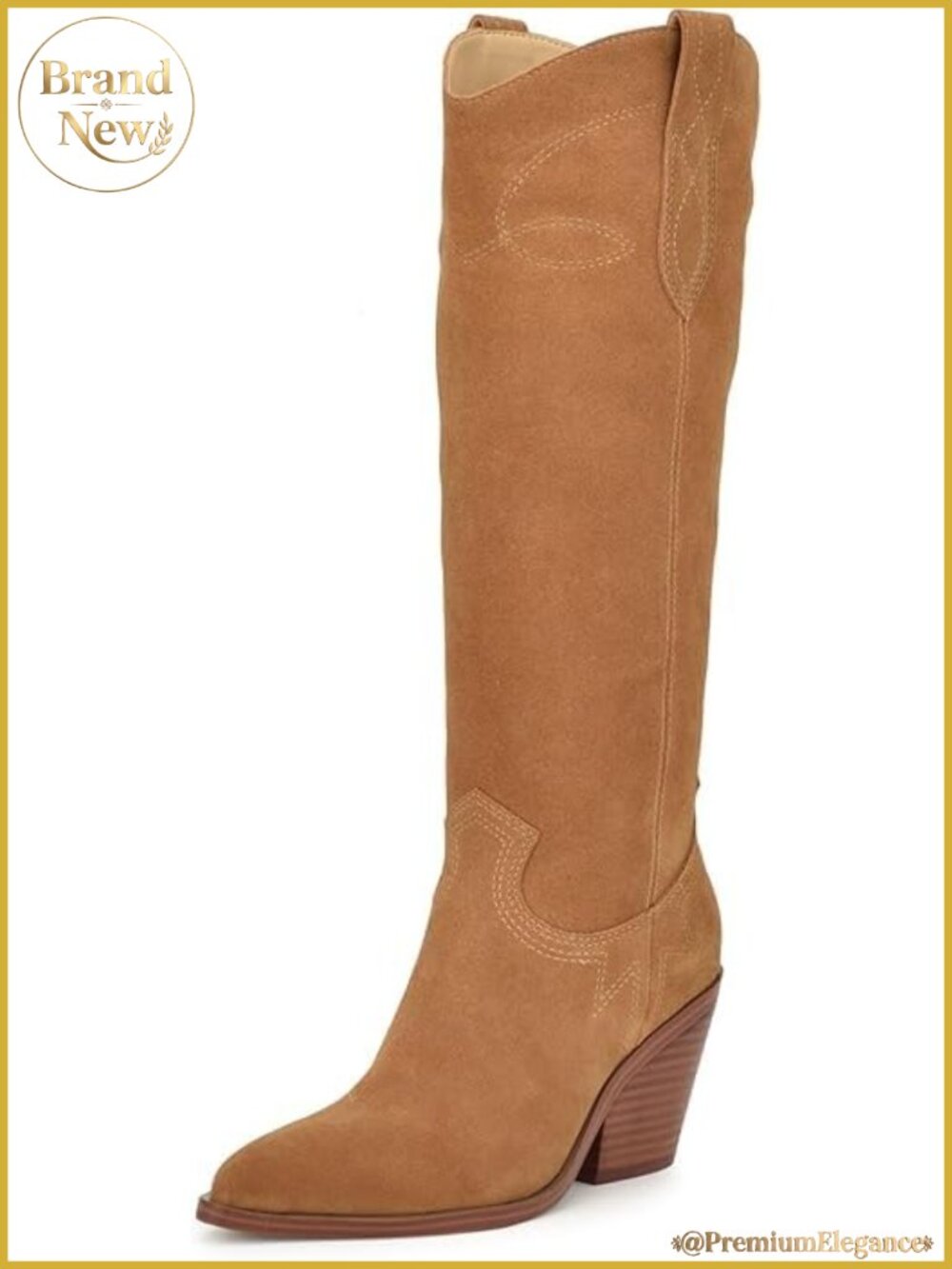 Suede Cowgirl Boots Knee High Western Pointed Toe Block Heel Embroidered